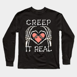 Creep It Real Halloween, Skateboard Halloween, Skeleton Halloween, Skate Skeleton, Skateboarding Gift Long Sleeve T-Shirt